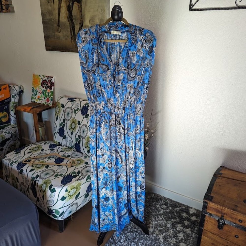 Ace Fashion Blue Paisley Sleeveless Midi Dress | Size 3X